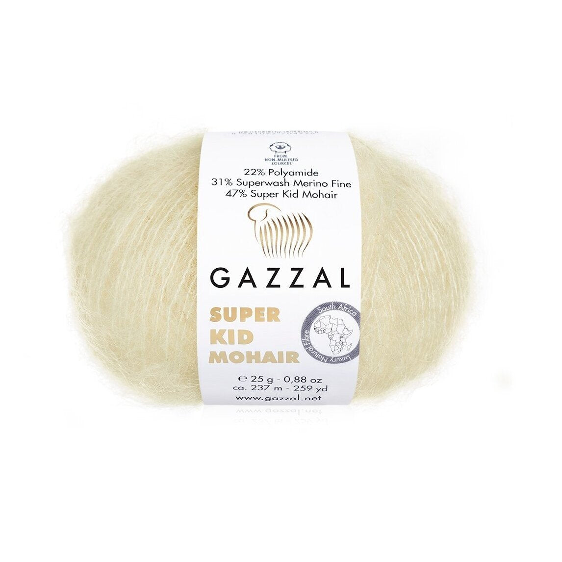 Gazzal Super Kid Mohair 64408 Kreminė – moherio siūlai su merino