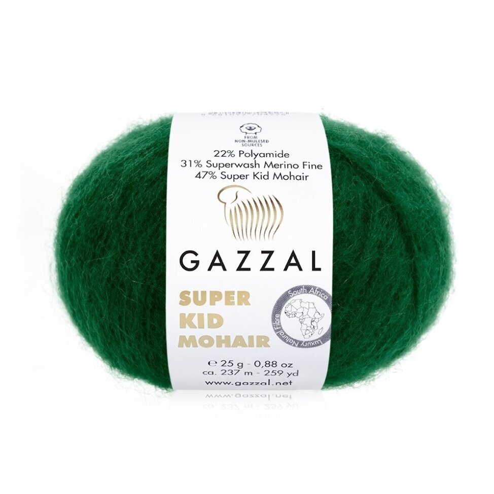 Gazzal Super Kid Mohair 64428 Miško žalia – moherio siūlai su merino